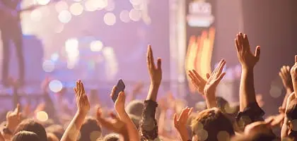 音楽イベントの観客が手を挙げている様子